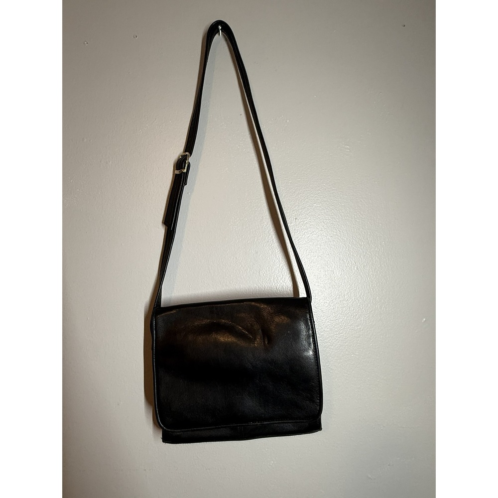 Tignanello Black Leather Crossbody Bag Organizer Shoulder Purse Multi Pocket